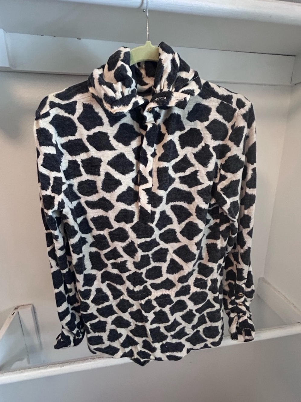 Chanel Amen Wardy Vintage Giraffe Print Blouse in Black and Cream